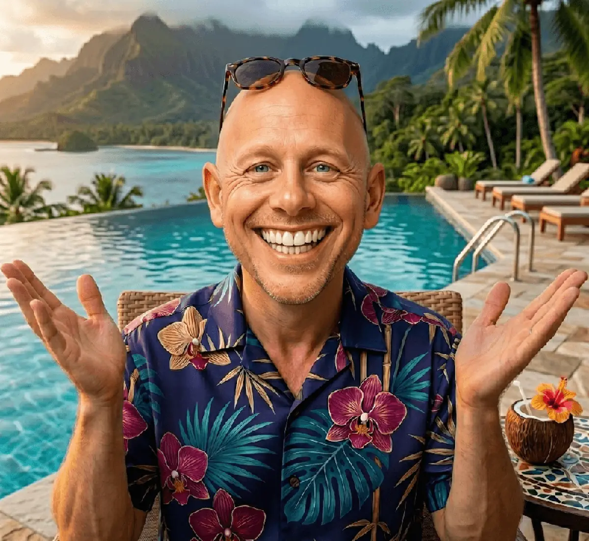 Pool Inspector G with arms outstretched, showing the options available to you